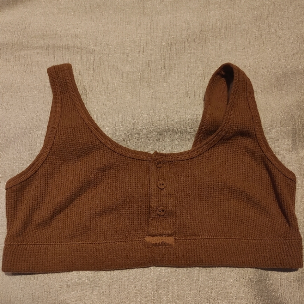 SKIMS Camel waffle Henley bralette